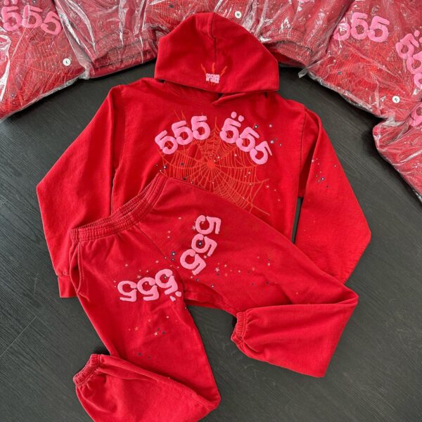 Sp5der-555555-Tracksuit-pant-and-hoodie-Red the front side - Photo 4