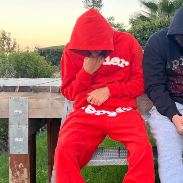 Sp5der-555555-Tracksuit-pant-and-hoodie-Red the front side - Photo 5