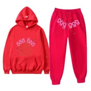 Sp5der-555555-Tracksuit-pant-and-hoodie-Red the front side - Photo 1