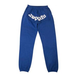 Sp5der-Logo-Print-Sweatpants-Blue the front side - Photo 1