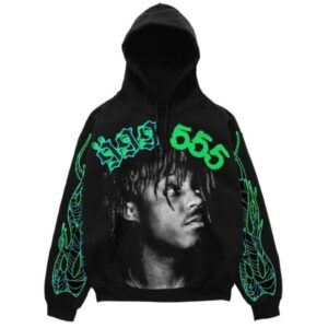 Juice WRLD X SP5DER Hoodie in Black the front side - Photo 1