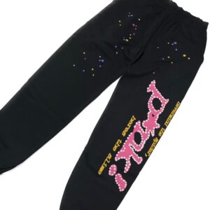 Sp5der Pink Sweatpants Black the front side - Photo 2