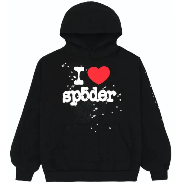 Sp5der I Heart SP5 Souvenir Hoodie Black from the front - Photo 1