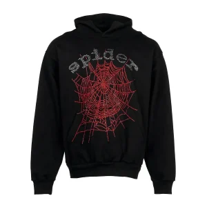 Sp5der OG Rhinestone Logo Hoodie Black the front side - Photo 1